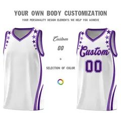 White Star Pattern Color Block Shoulders Basketball Jersey 3