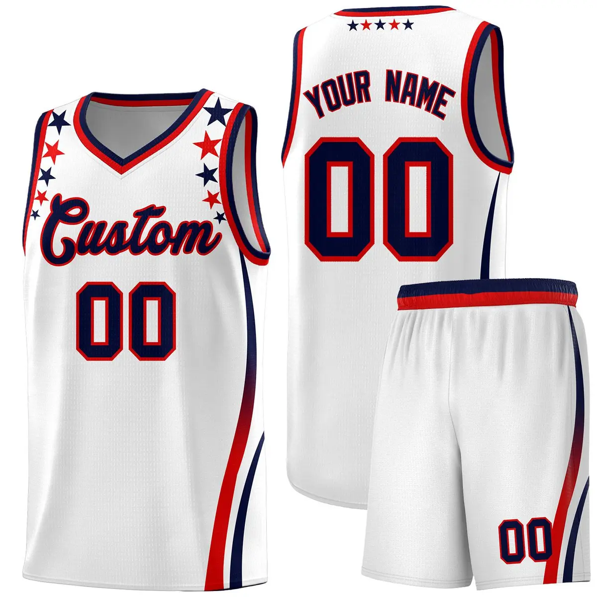 White Star Pattern Color Block Shoulders Basketball Jersey