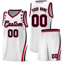 White Star Pattern Color Block Shoulders Basketball Jersey