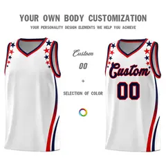 White Star Pattern Color Block Shoulders Basketball Jersey 3