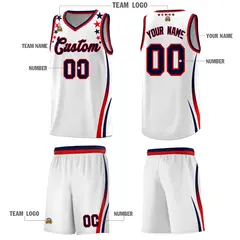 White Star Pattern Color Block Shoulders Basketball Jersey 5