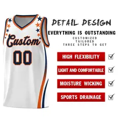 White Star Pattern Color Block Shoulders Basketball Jersey 2