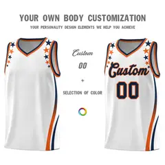 White Star Pattern Color Block Shoulders Basketball Jersey 3
