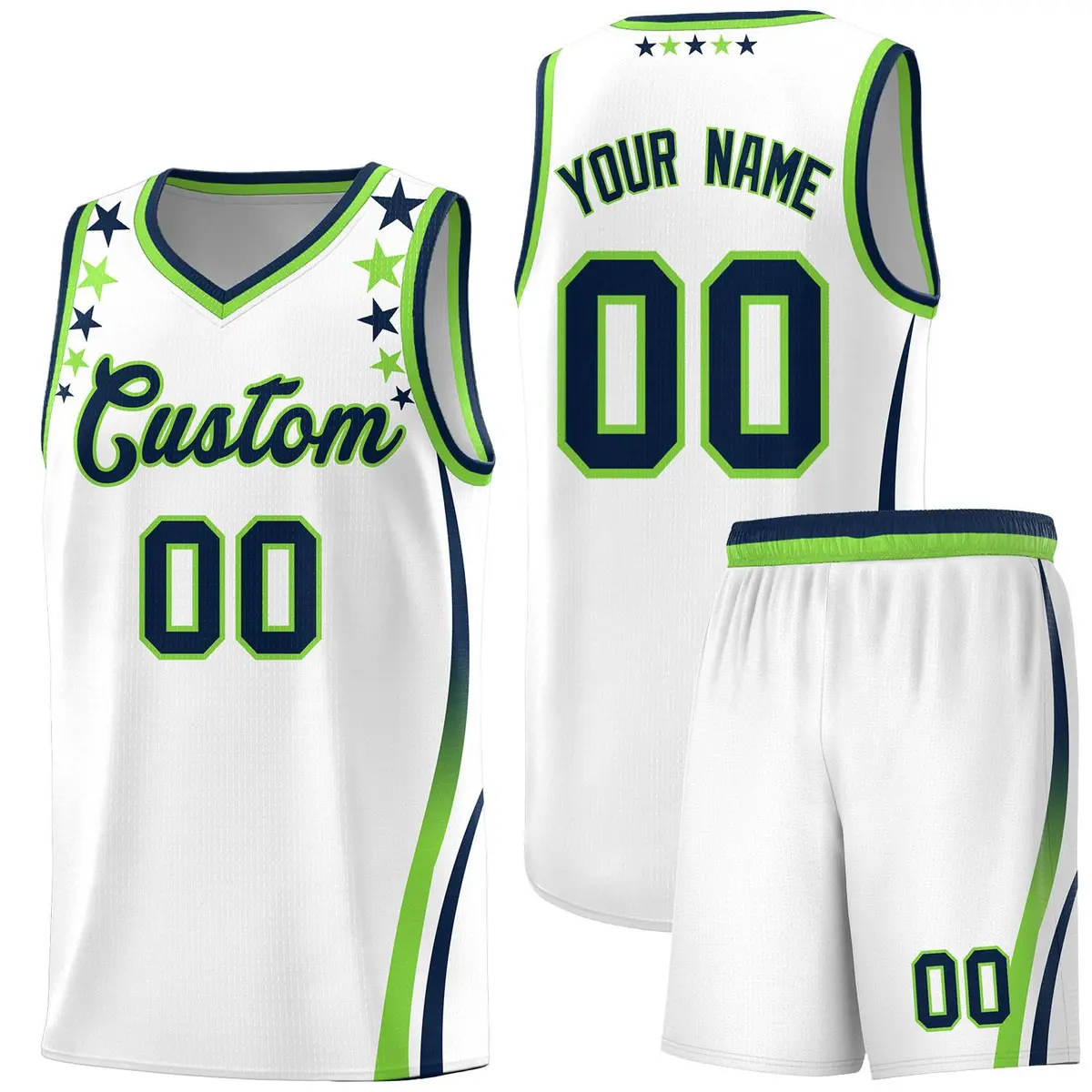 White Star Pattern Color Block Shoulders Basketball Jersey