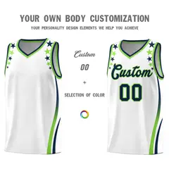 White Star Pattern Color Block Shoulders Basketball Jersey 3