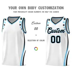 White Star Pattern Color Block Shoulders Basketball Jersey 3