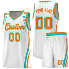 White Star Pattern Color Block Shoulders Basketball Jersey
