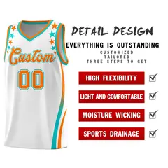 White Star Pattern Color Block Shoulders Basketball Jersey 2