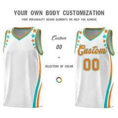 White Star Pattern Color Block Shoulders Basketball Jersey 3