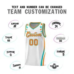 White Star Pattern Color Block Shoulders Basketball Jersey 4