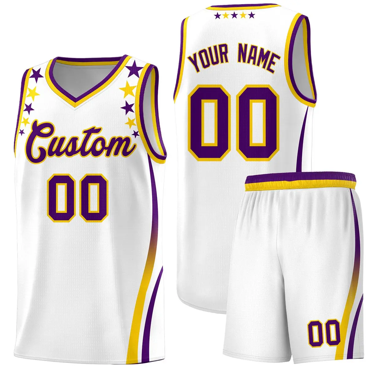 White Star Pattern Color Block Shoulders Basketball Jersey