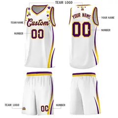 White Star Pattern Color Block Shoulders Basketball Jersey 5