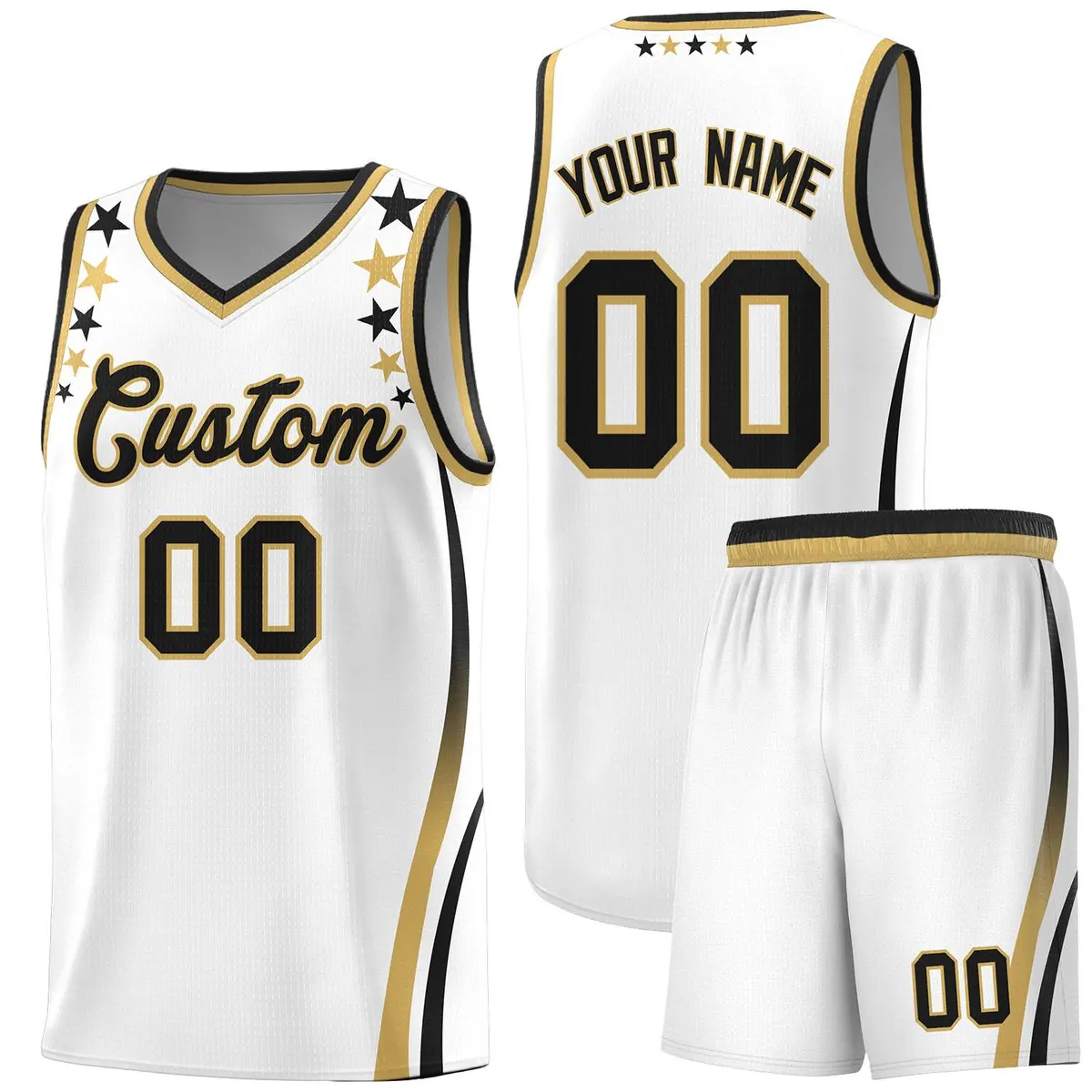 White Star Pattern Color Block Shoulders Basketball Jersey