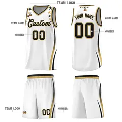 White Star Pattern Color Block Shoulders Basketball Jersey 5