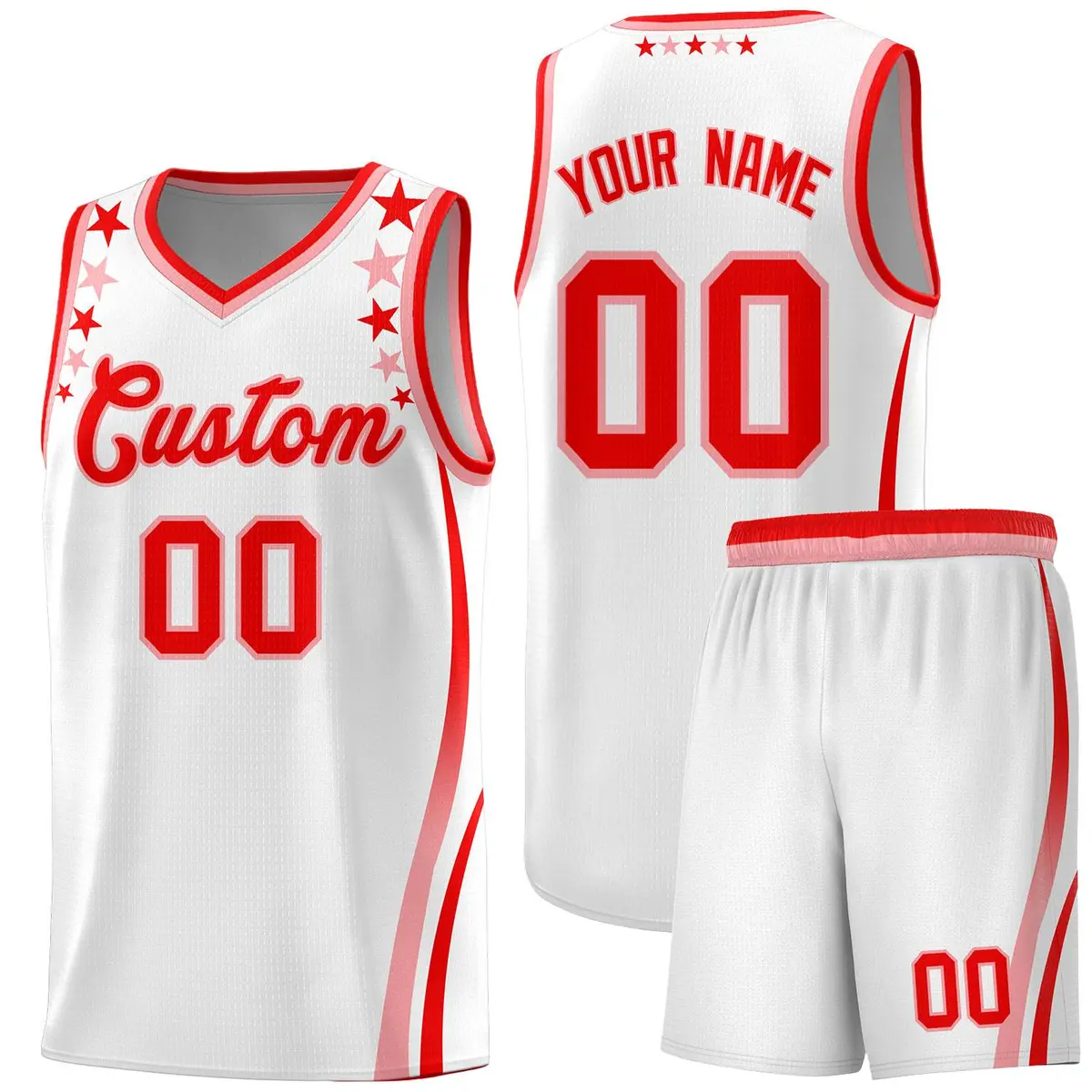 White Star Pattern Color Block Shoulders Basketball Jersey