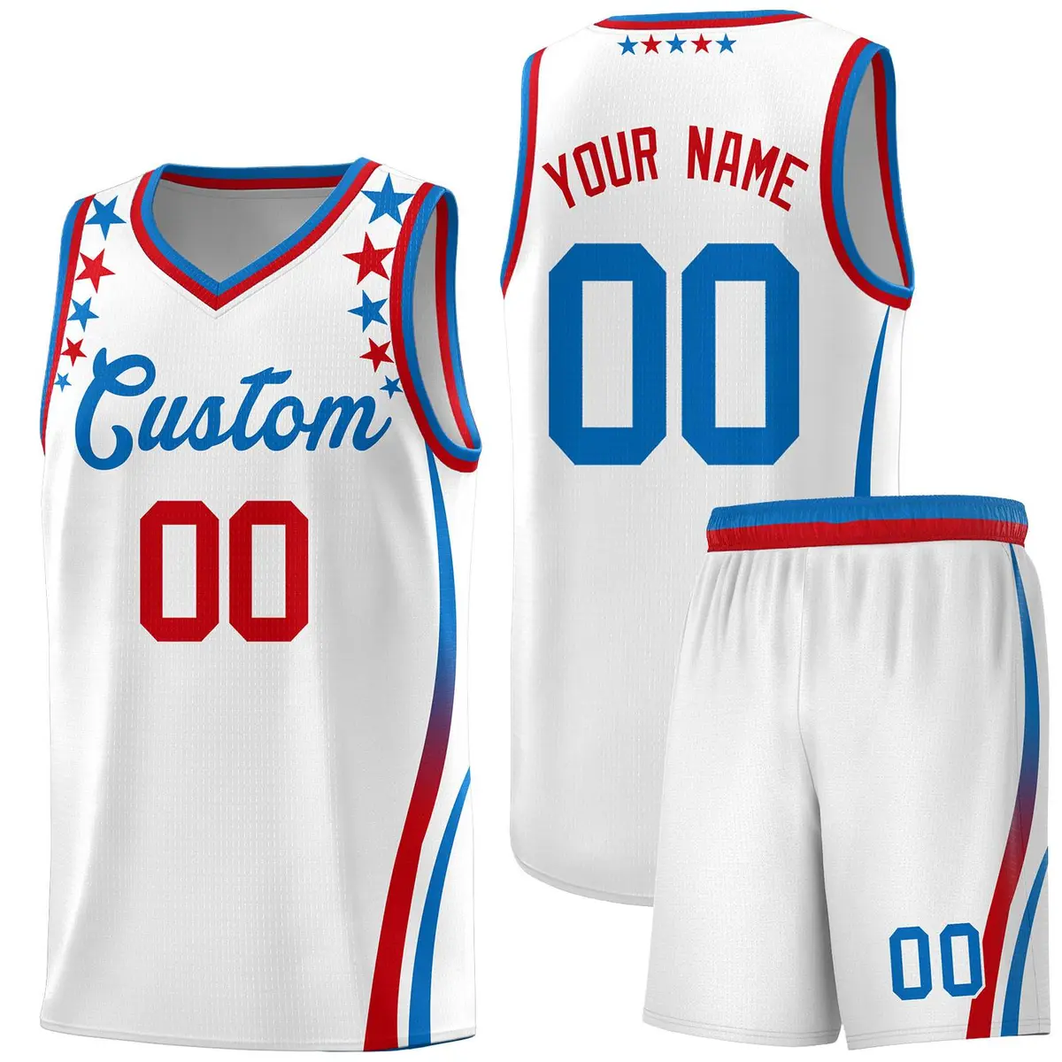 White Star Pattern Color Block Shoulders Basketball Jersey