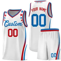 White Star Pattern Color Block Shoulders Basketball Jersey 1