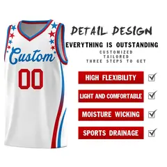 White Star Pattern Color Block Shoulders Basketball Jersey 2