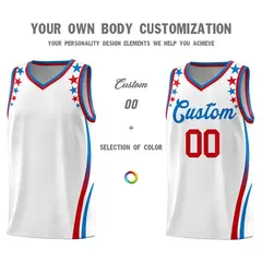 White Star Pattern Color Block Shoulders Basketball Jersey 3