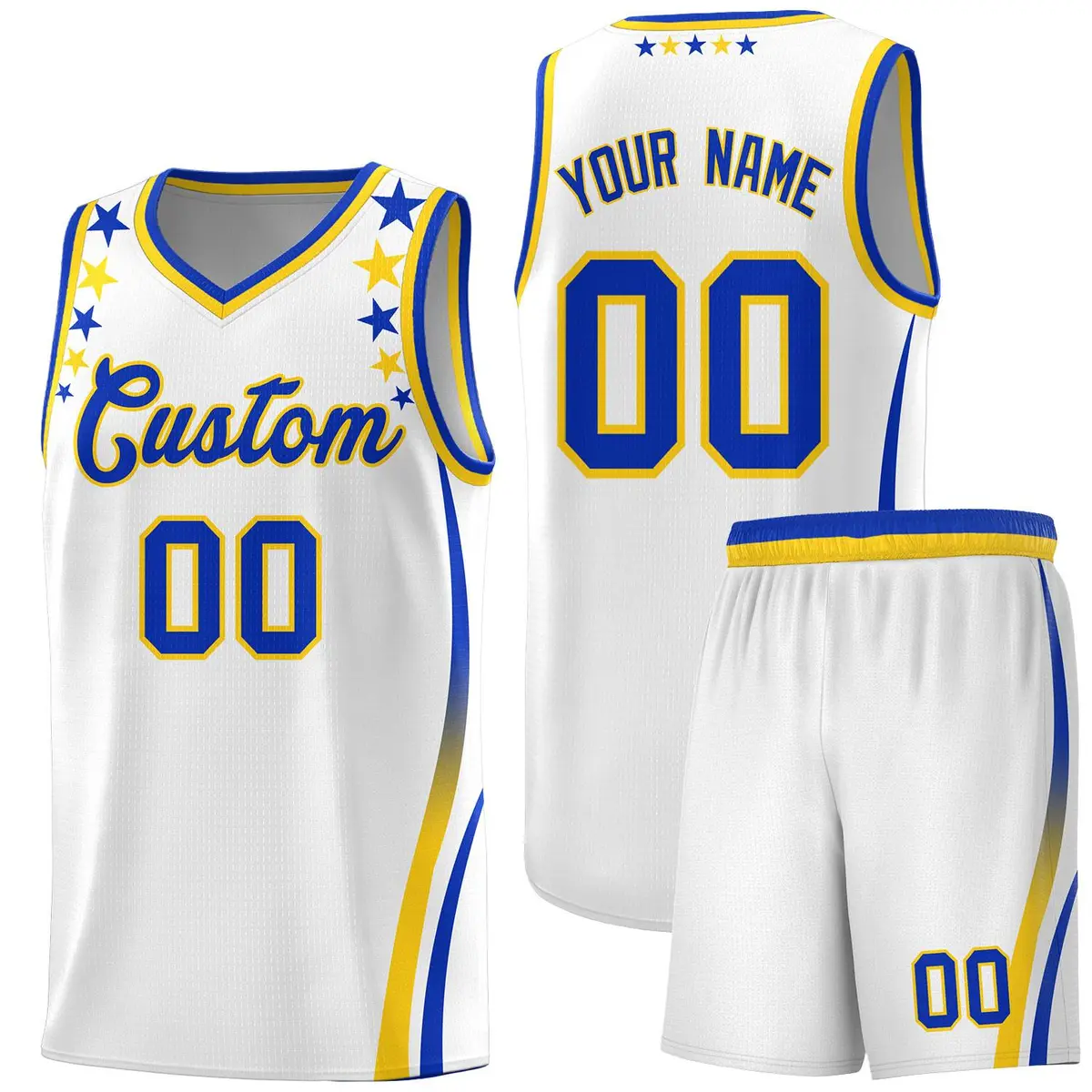 White Star Pattern Color Block Shoulders Basketball Jersey