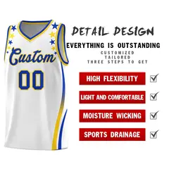White Star Pattern Color Block Shoulders Basketball Jersey 2