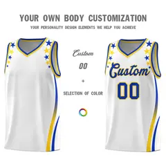White Star Pattern Color Block Shoulders Basketball Jersey 3