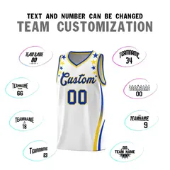 White Star Pattern Color Block Shoulders Basketball Jersey 4