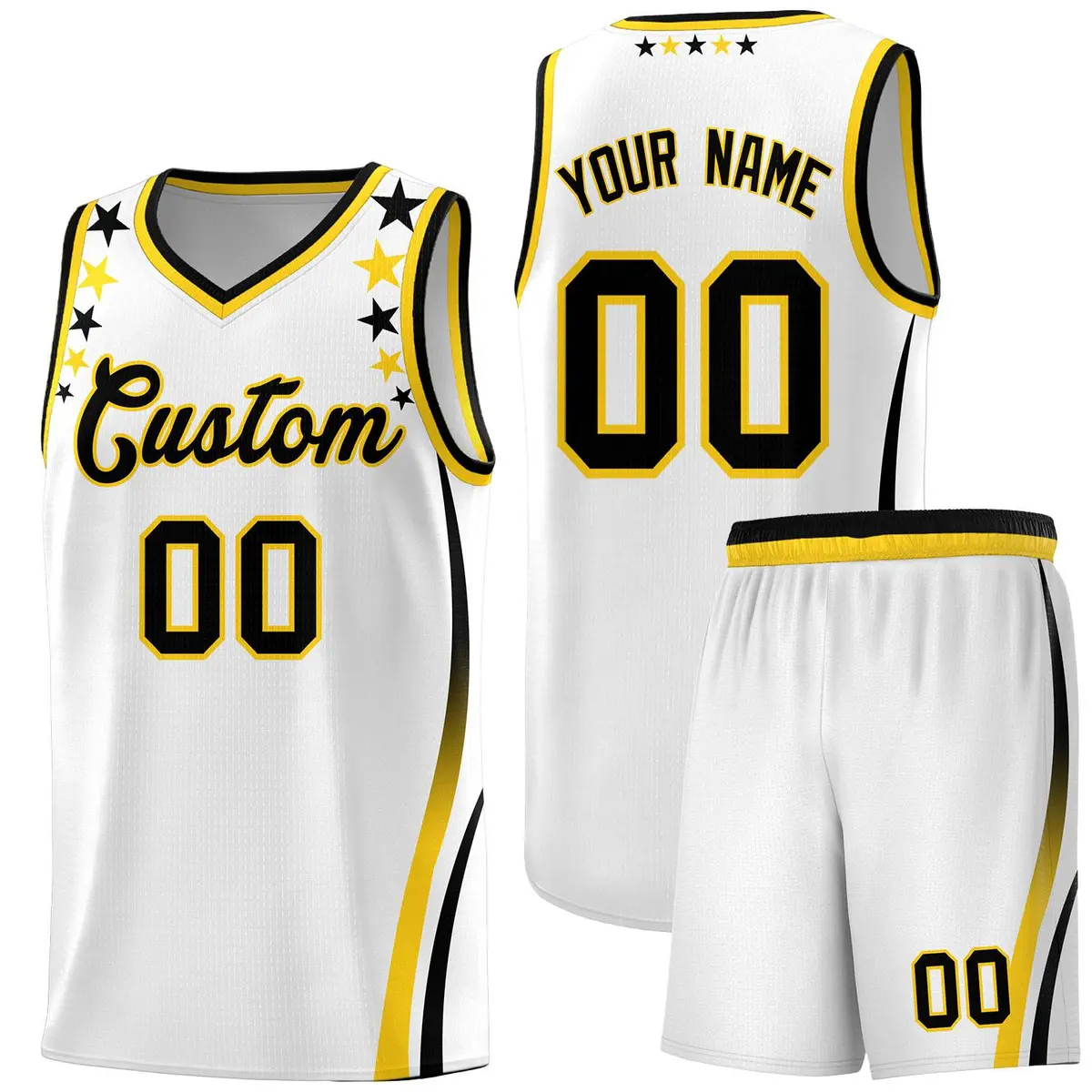 White Star Pattern Color Block Shoulders Basketball Jersey