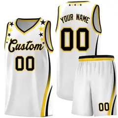 White Star Pattern Color Block Shoulders Basketball Jersey 1