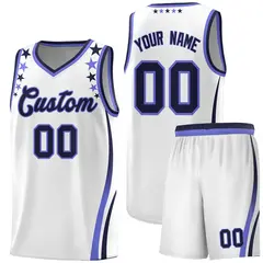 White Star Pattern Color Block Shoulders Basketball Jersey 1