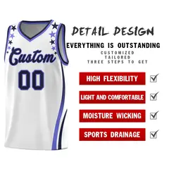 White Star Pattern Color Block Shoulders Basketball Jersey 2