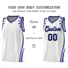 White Star Pattern Color Block Shoulders Basketball Jersey 3