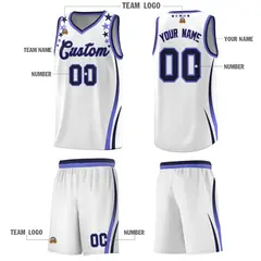 White Star Pattern Color Block Shoulders Basketball Jersey 5