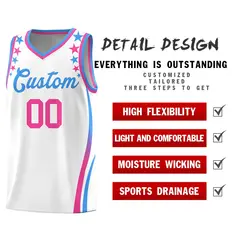 White Star Pattern Color Block Shoulders Basketball Jersey 2