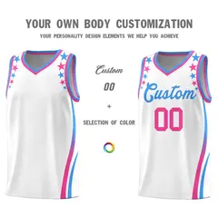 White Star Pattern Color Block Shoulders Basketball Jersey 3