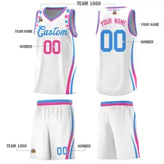 White Star Pattern Color Block Shoulders Basketball Jersey 5