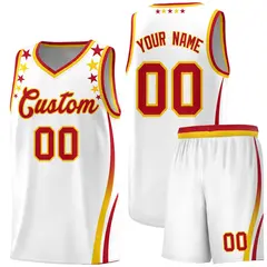White Star Pattern Color Block Shoulders Basketball Jersey 1