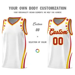 White Star Pattern Color Block Shoulders Basketball Jersey 3