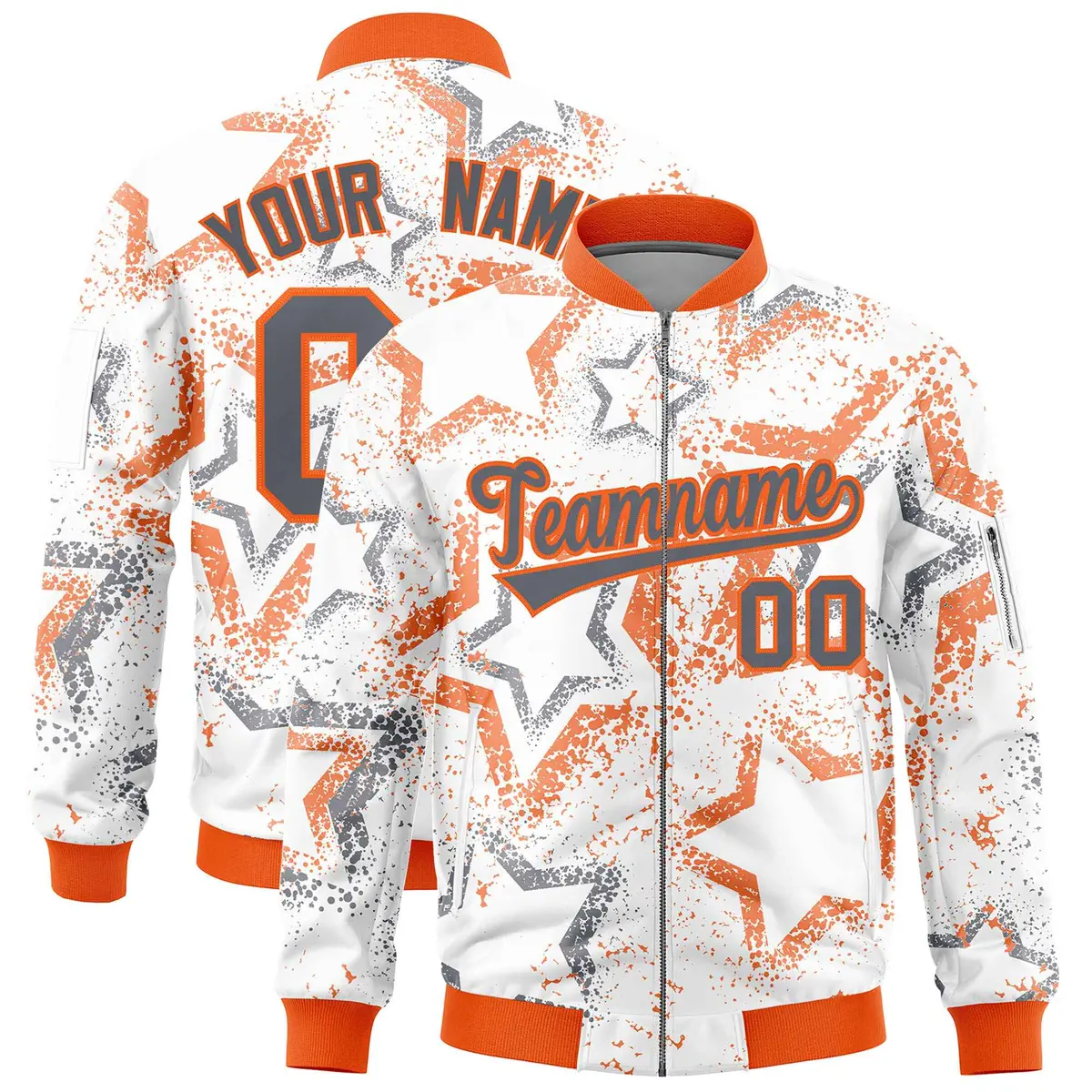 White Star Pattern Varsity Letterman Bomber Jacket
