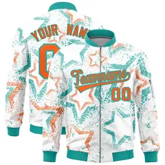 White Star Pattern Varsity Letterman Bomber Jacket 1