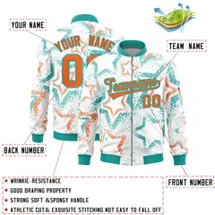 White Star Pattern Varsity Letterman Bomber Jacket 2