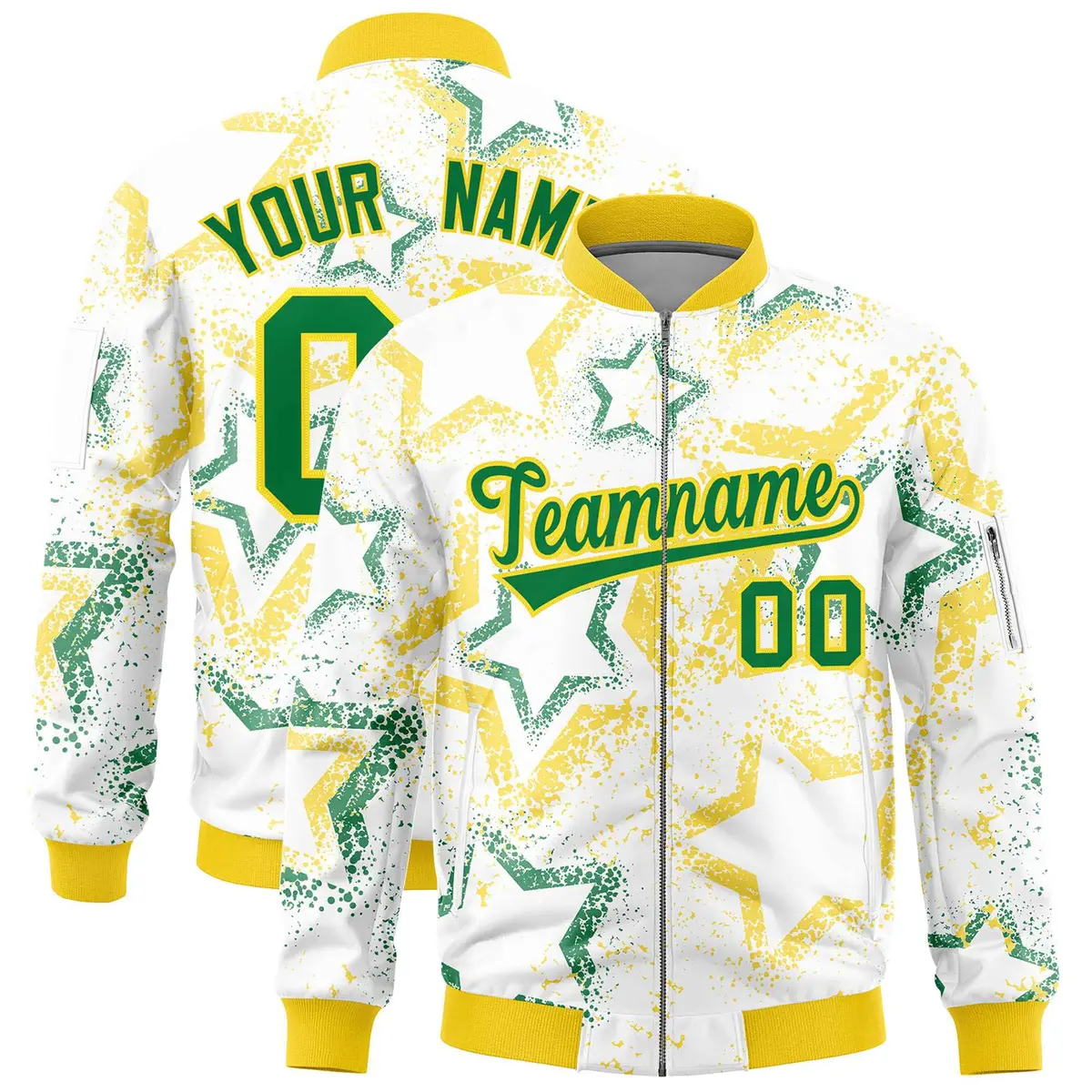 White Star Pattern Varsity Letterman Bomber Jacket