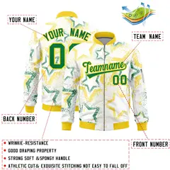 White Star Pattern Varsity Letterman Bomber Jacket 2