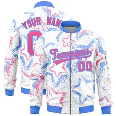 White Star Pattern Varsity Letterman Bomber Jacket 1