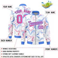White Star Pattern Varsity Letterman Bomber Jacket 2