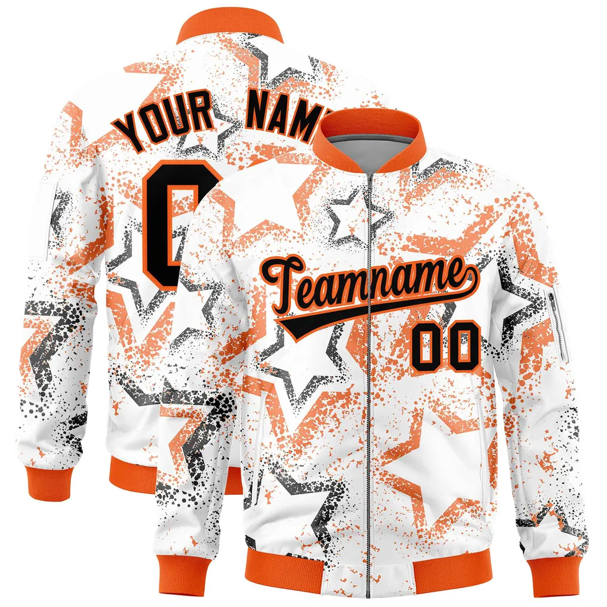 White Star Pattern Varsity Letterman Bomber Jacket