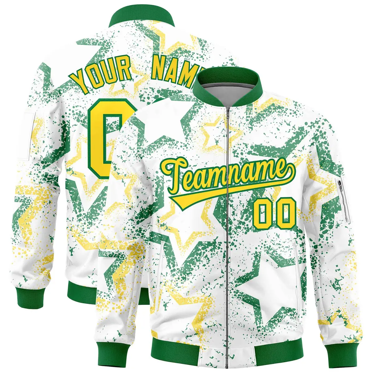 White Star Pattern Varsity Letterman Bomber Jacket
