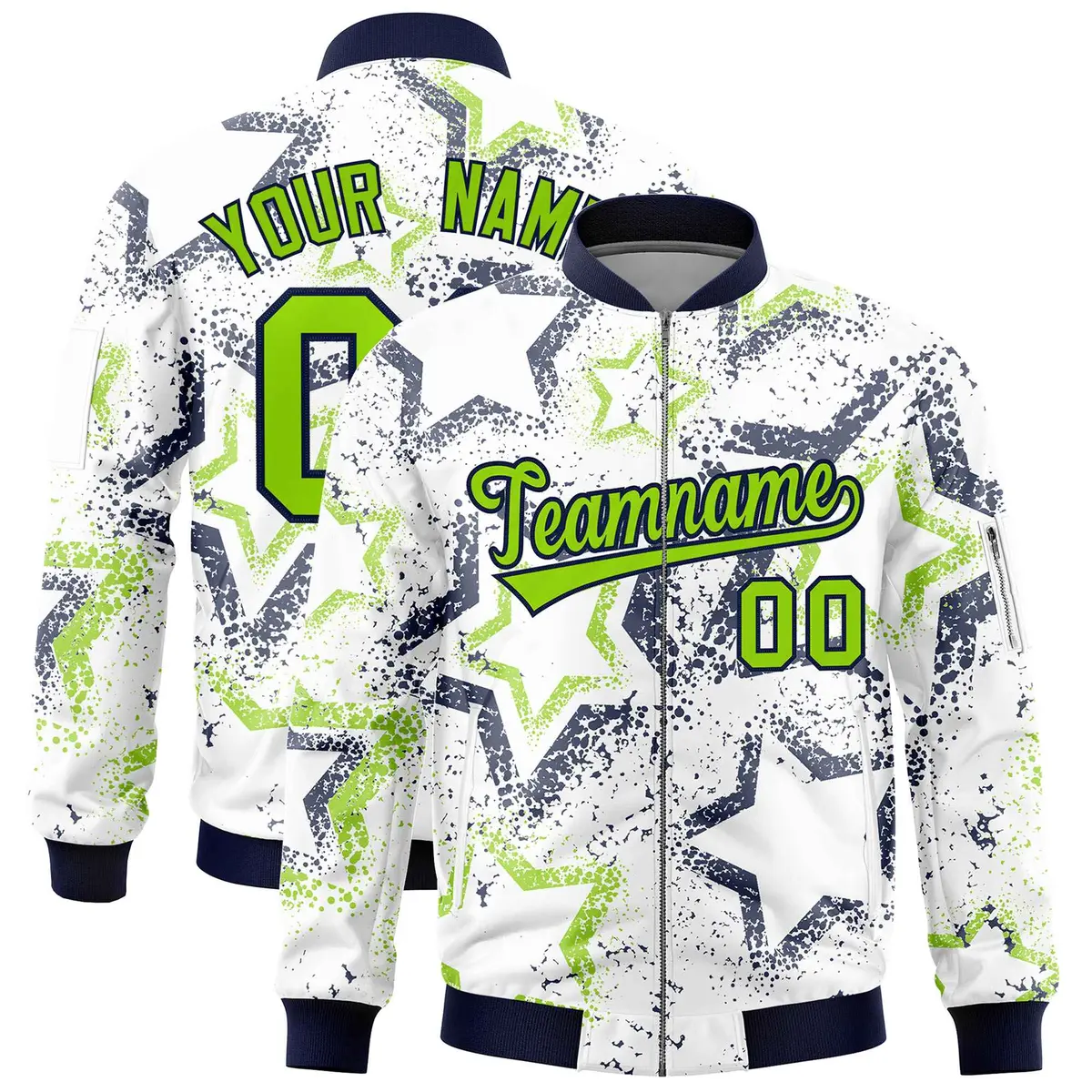 White Star Pattern Varsity Letterman Bomber Jacket