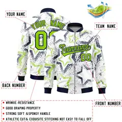 White Star Pattern Varsity Letterman Bomber Jacket 2