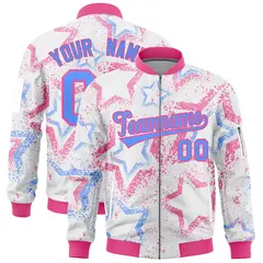 White Star Pattern Varsity Letterman Bomber Jacket 1